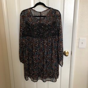 black dress with floral pattern